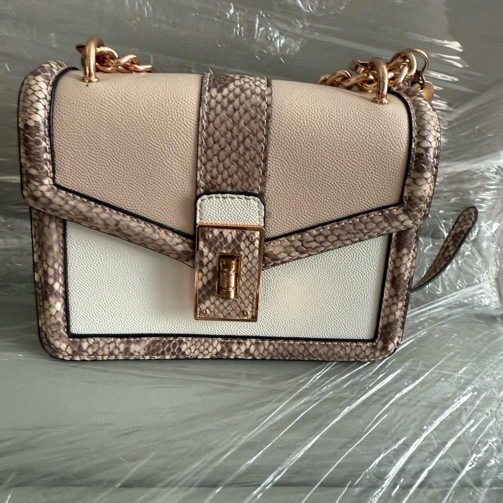 Aldo Elegant Cream and Brown Snake Print Women's Bag